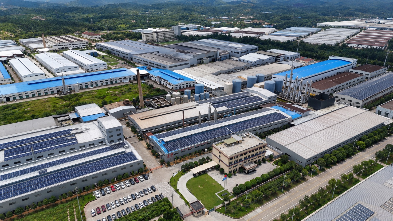 Aerial view of the ROYI synthetic leather manufacturing base in China