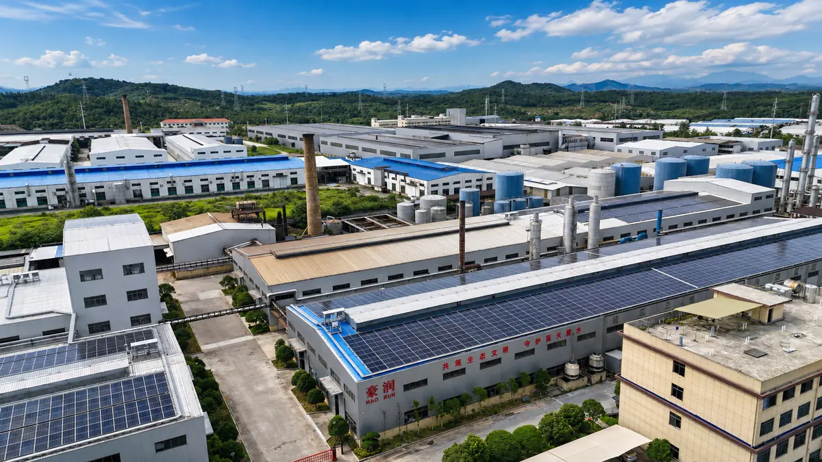 Synthetic leather production campus with workshops and material processing buildings