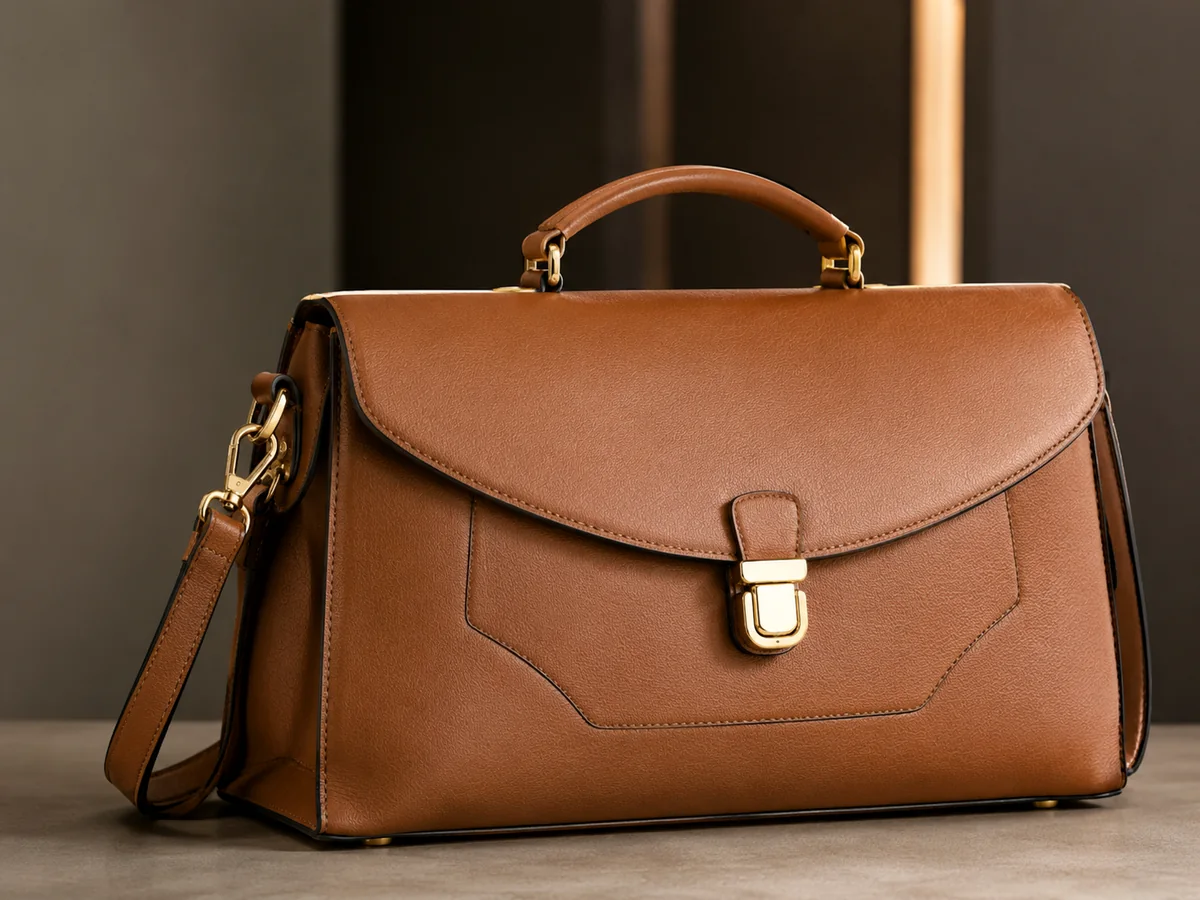 PU leather application for bags and luggage with brown leather handbag