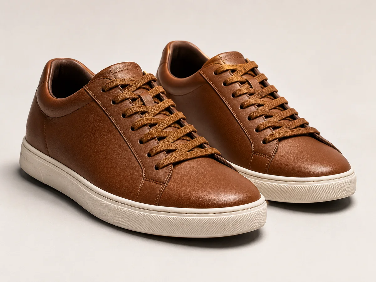 PU leather application for shoes with brown leather shoe upper material