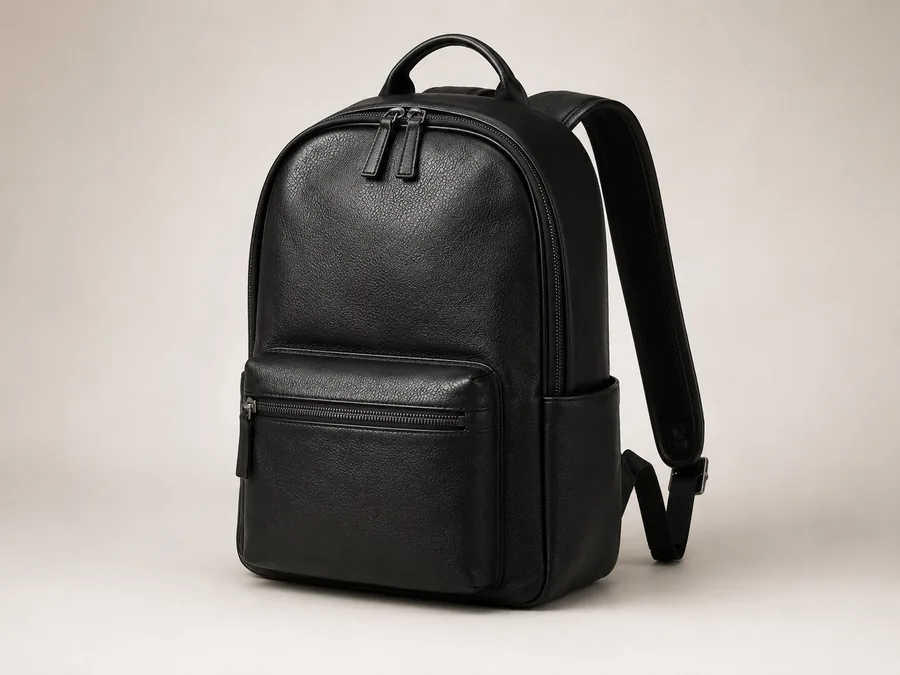 Synthetic leather for backpack bag application with black textured surface