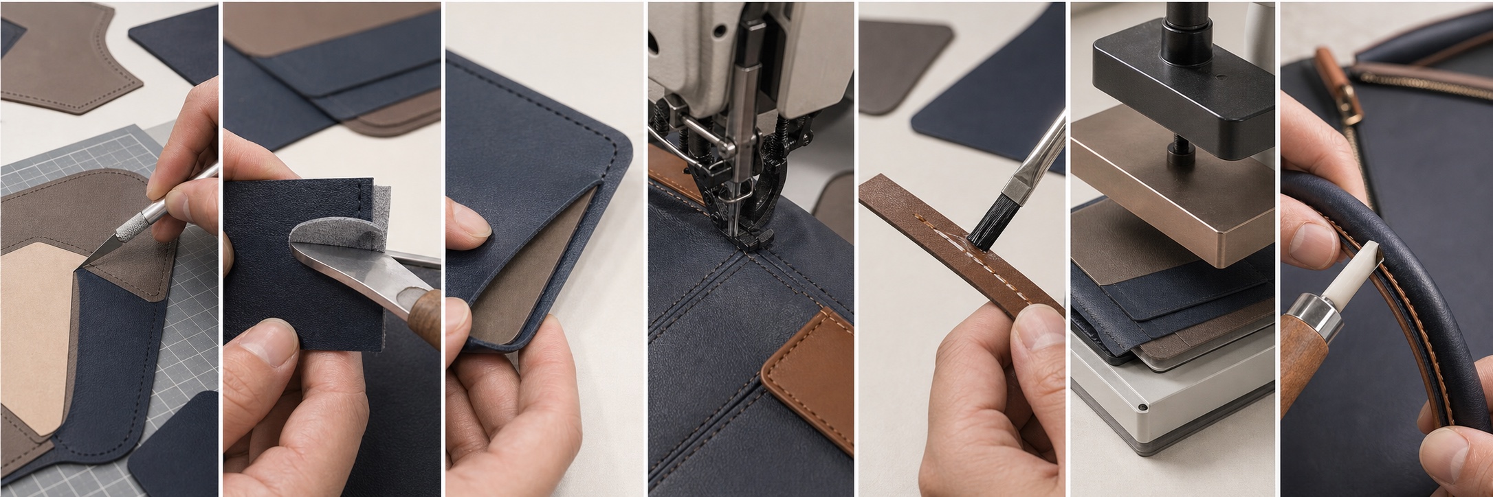 Application illustration of cutting, skiving, folding, stitching, bonding, heat pressing and edge finishing