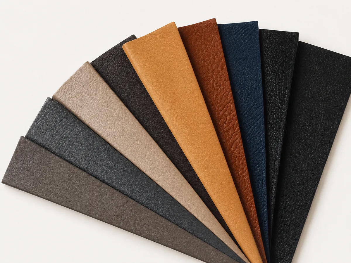 Custom artificial leather swatches for bag production with multiple colors and textures