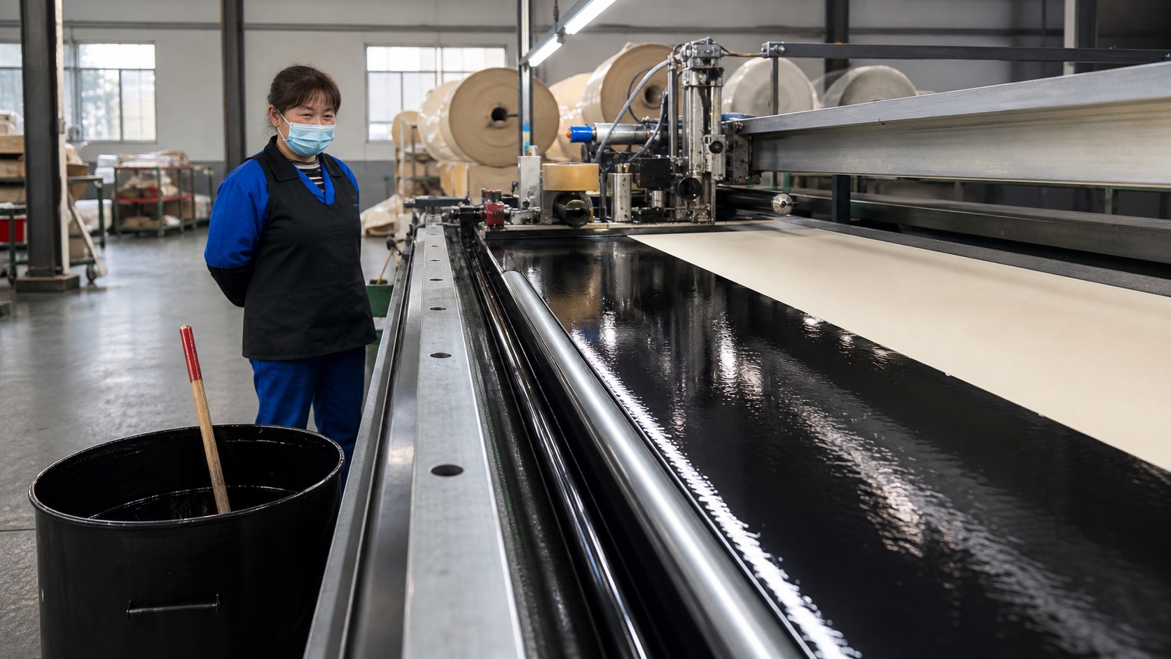 Black coating process detail on production equipment