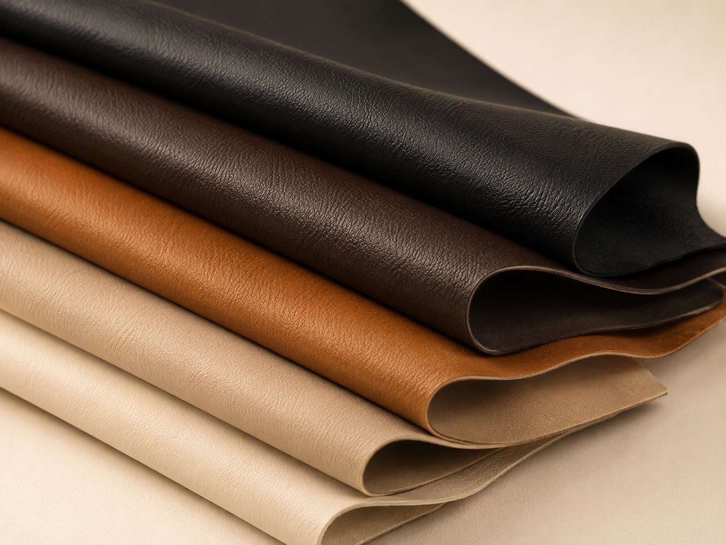 Layered synthetic leather sheets used as a visual transition beside the validation plan