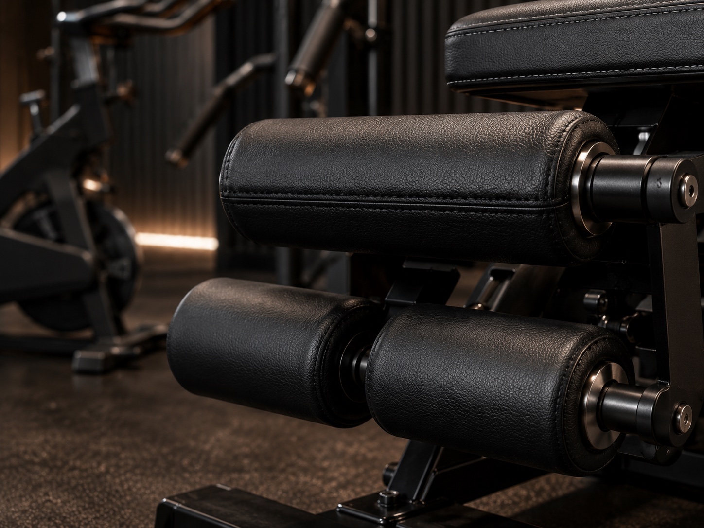 Black leather covered leg rollers for fitness equipment