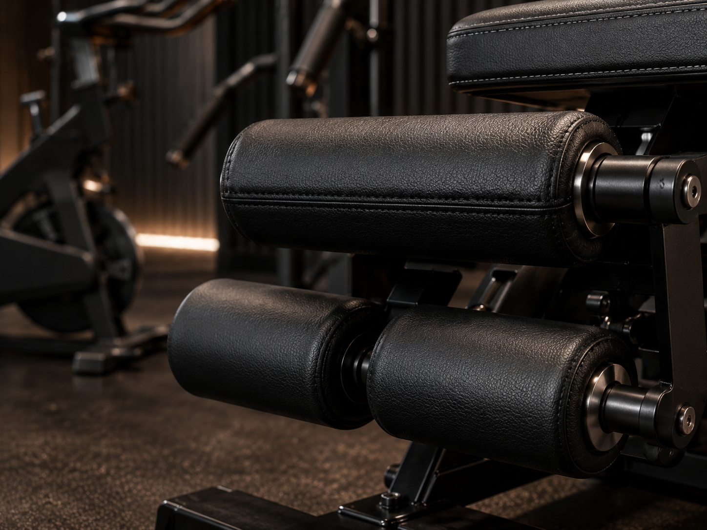 Black leather covered leg rollers for fitness equipment