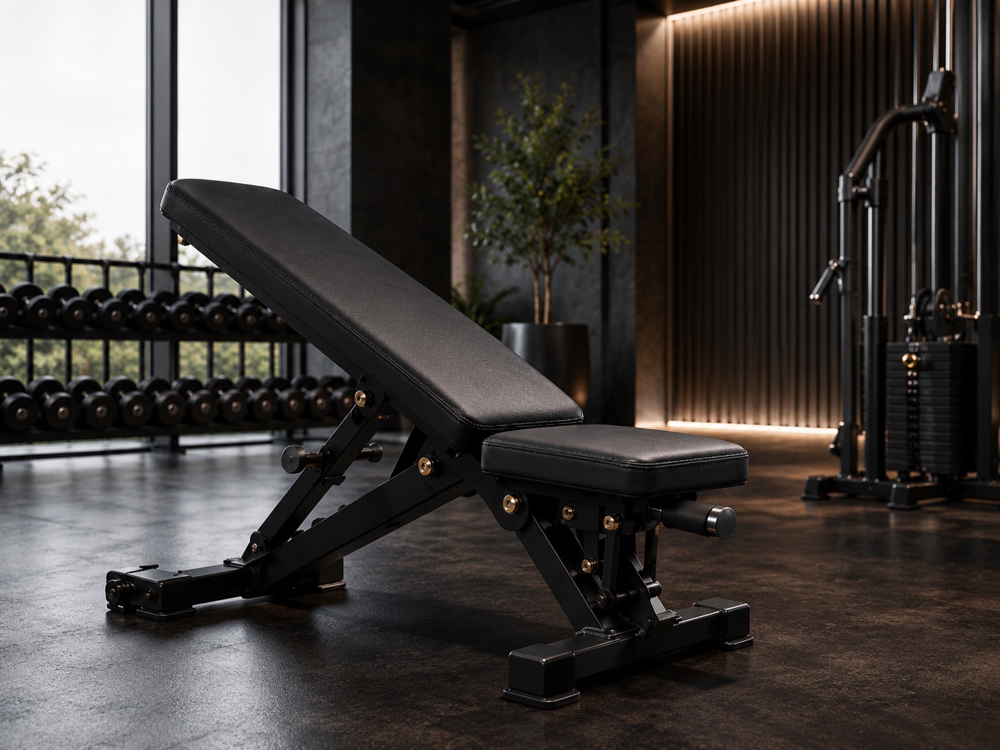 Synthetic leather upholstery on a fitness equipment workout bench