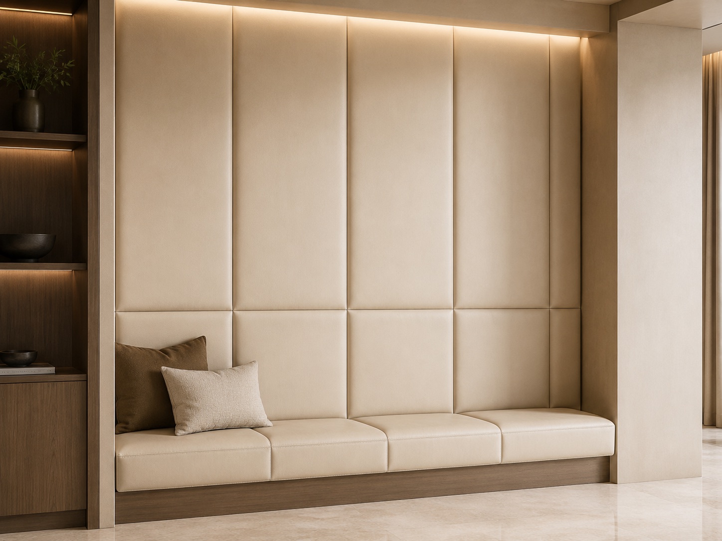 Cream synthetic leather padded wall panel for interior decoration