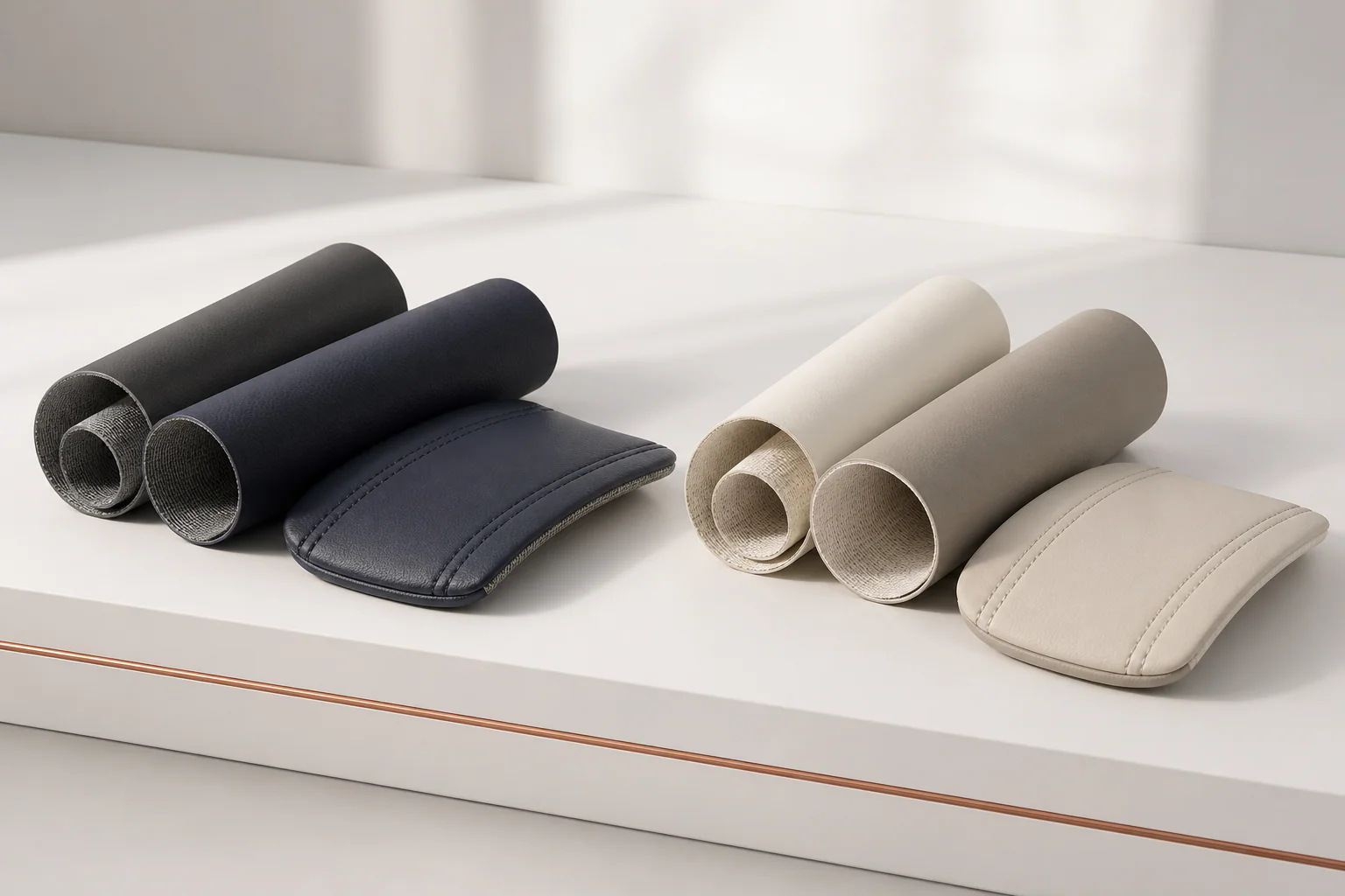 Synthetic leather rolls prepared for route comparison