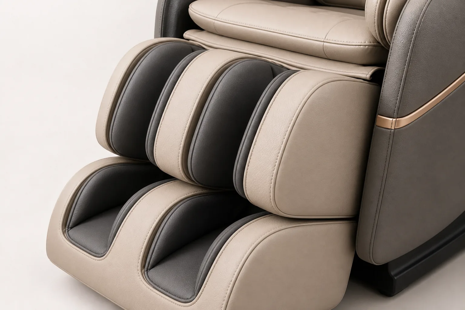 Massage chair calf and leg enclosure upholstery concept