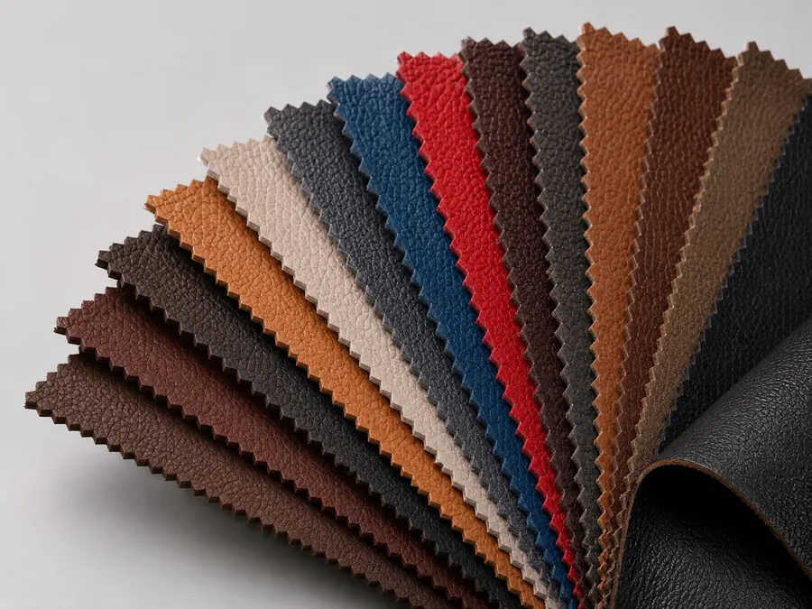 Custom synthetic leather color, grain and texture development swatches