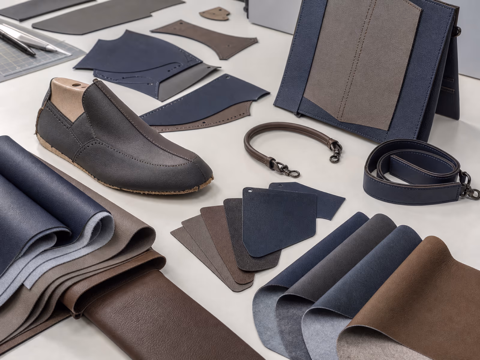 Precision-cut synthetic leather overlay and branding panel shapes