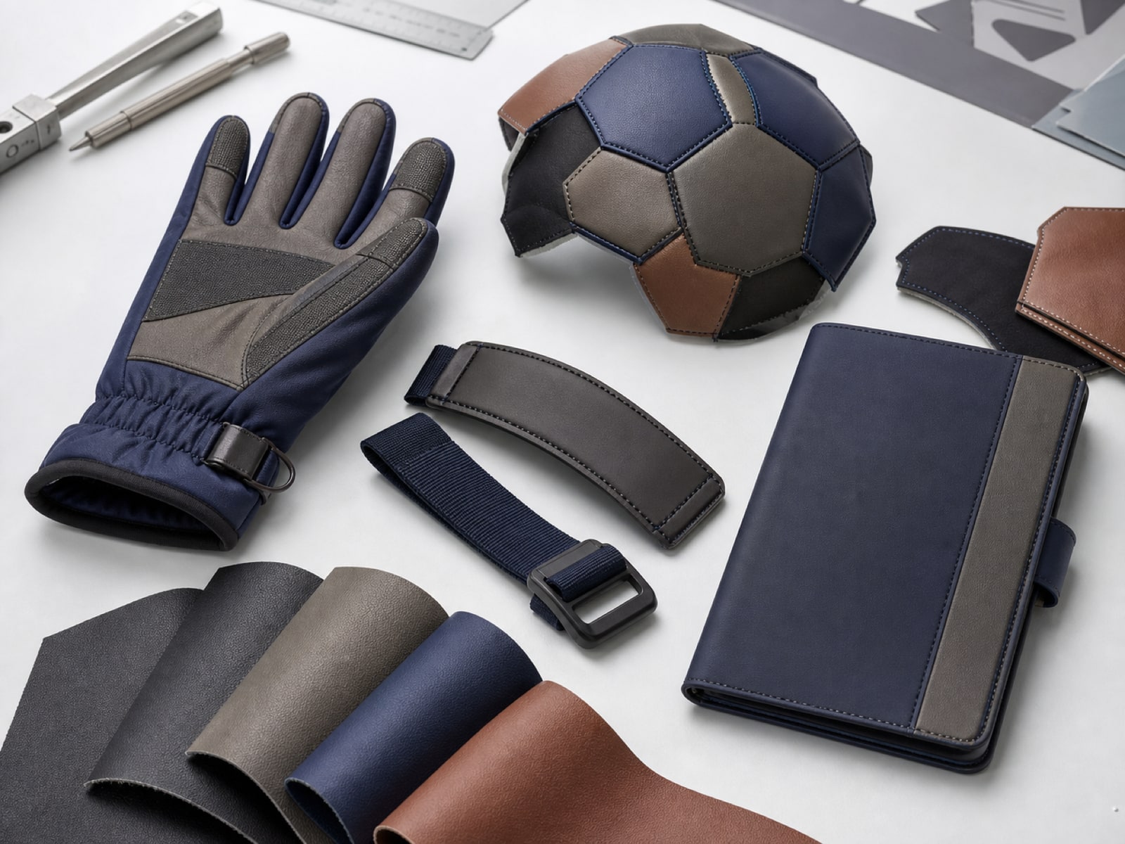 PU glove palms, sports ball panels, straps and technical accessories
