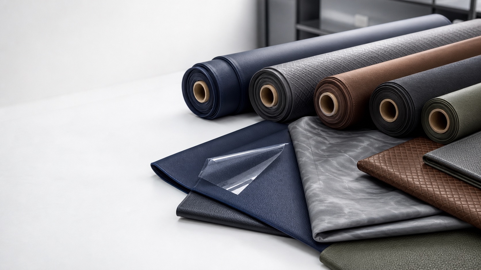 PVC calendered artificial leather rolls with multiple film-laminated grains and visual effects