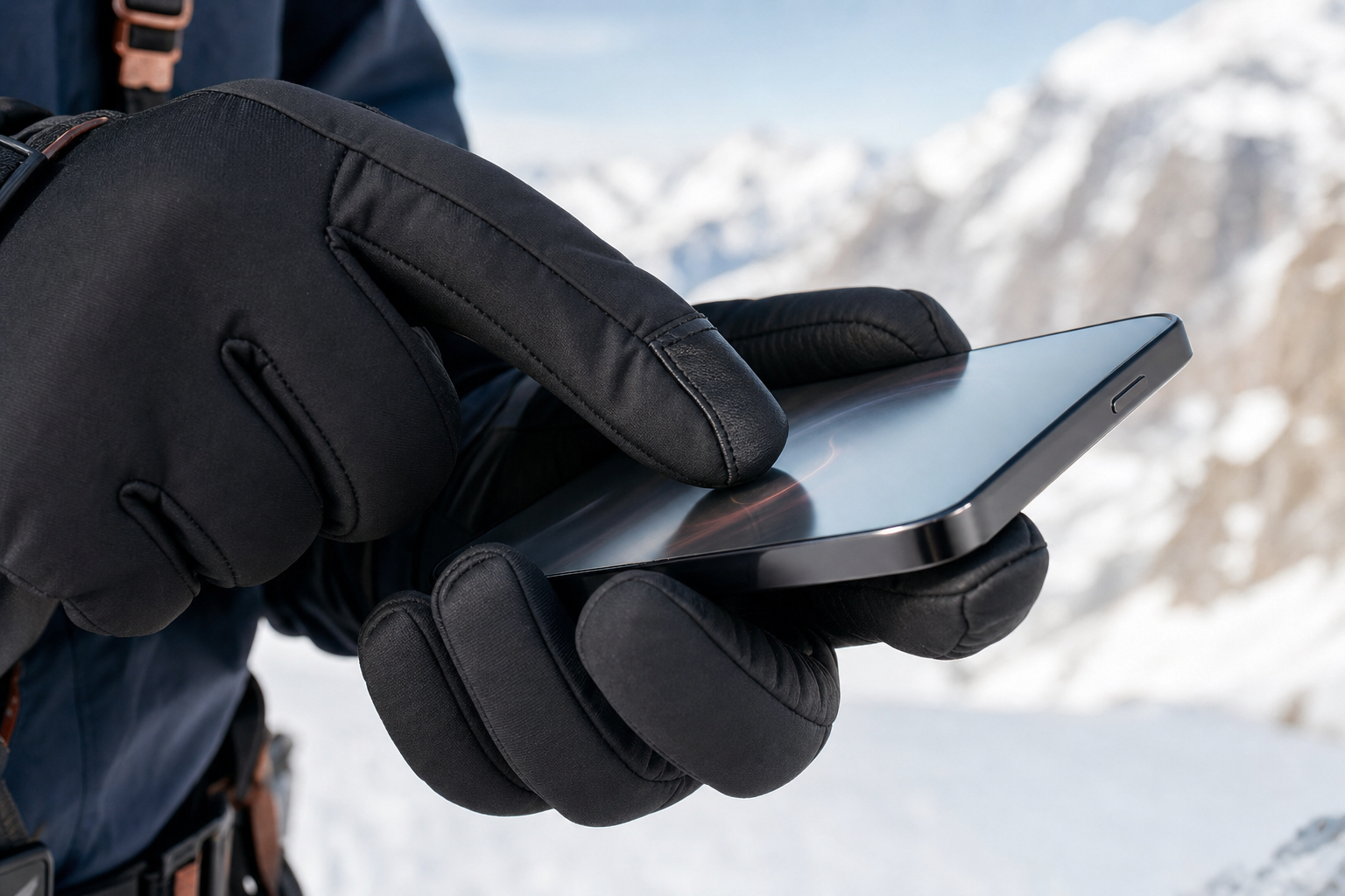 Representative conductive glove fingertip operating a touchscreen