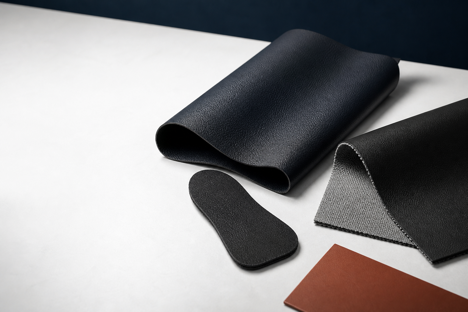 Semi PU performance materials showing a soft grain surface, functional patch and stretch textile backing