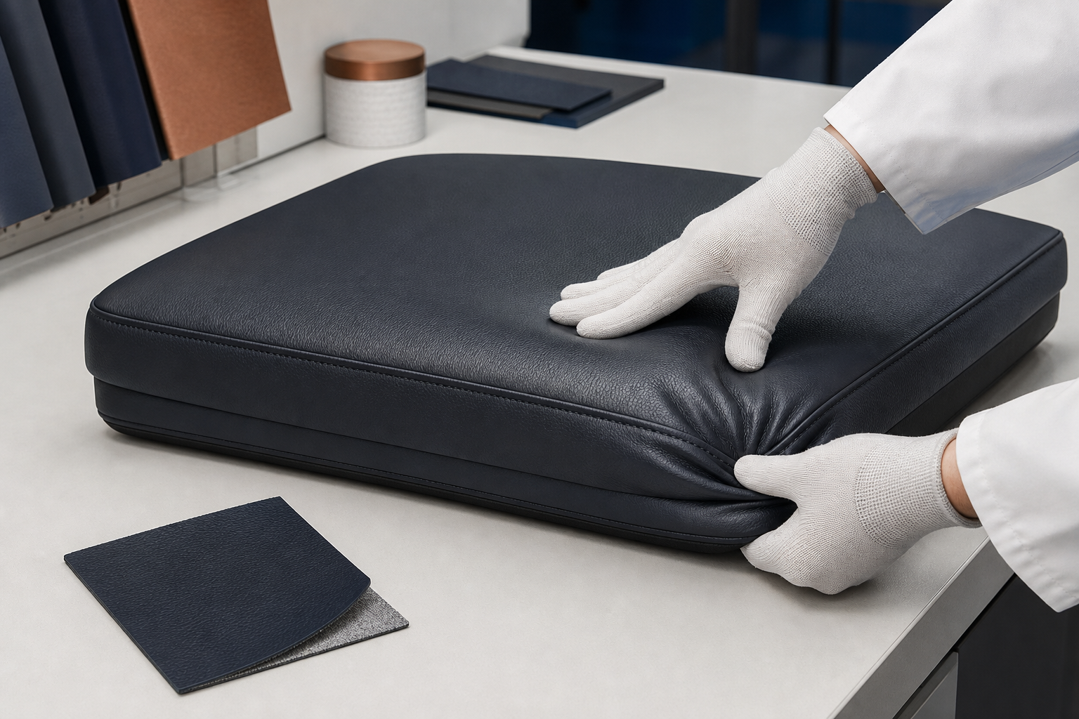 Semi PU seating panel undergoing a representative surface and response evaluation