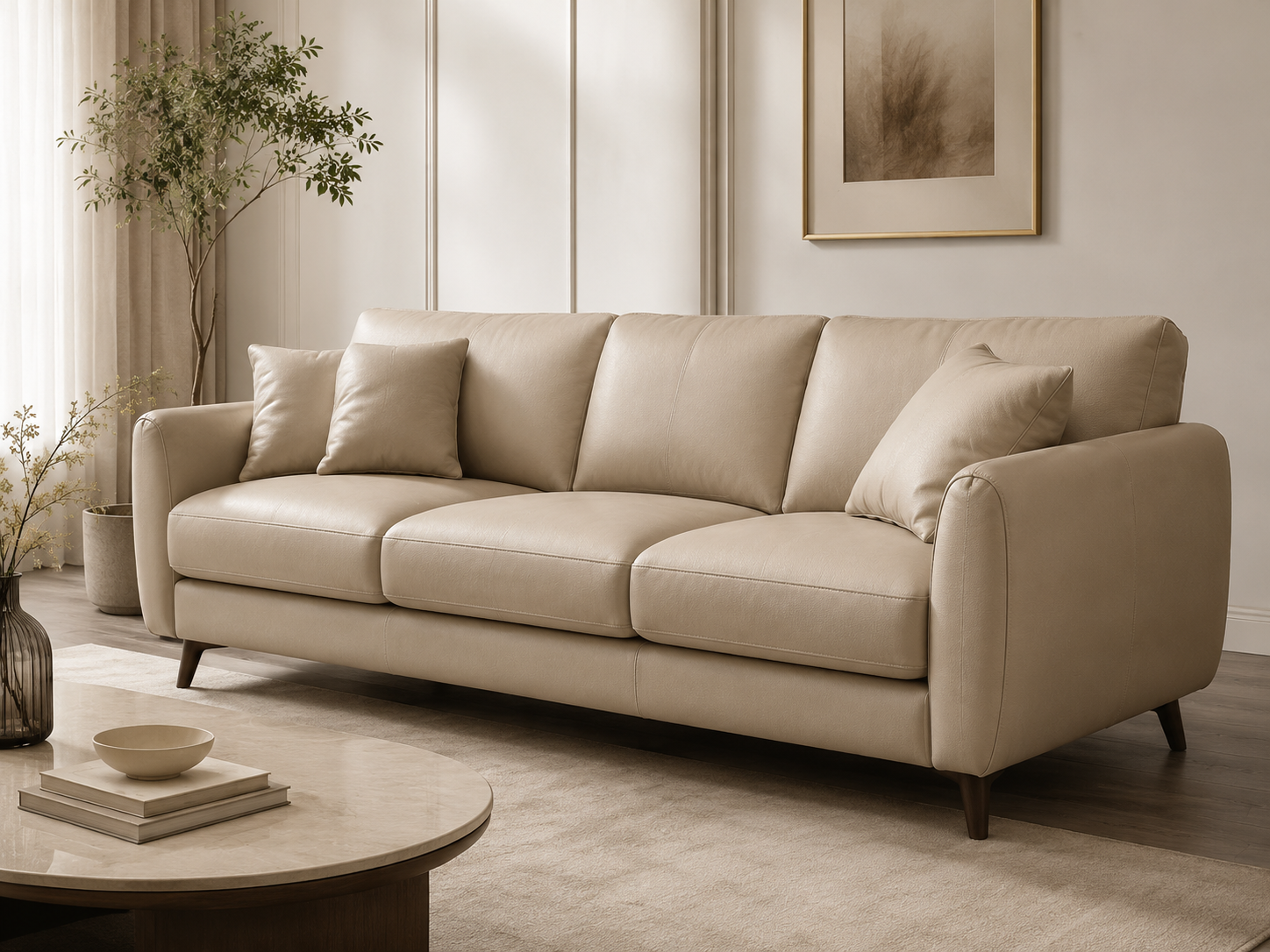 Sofa upholstery using beige silicone leather